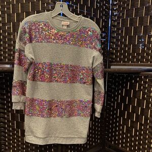 Cat & Jack Gray Sweater Dress with Multicolor Sequins Size M 7/8